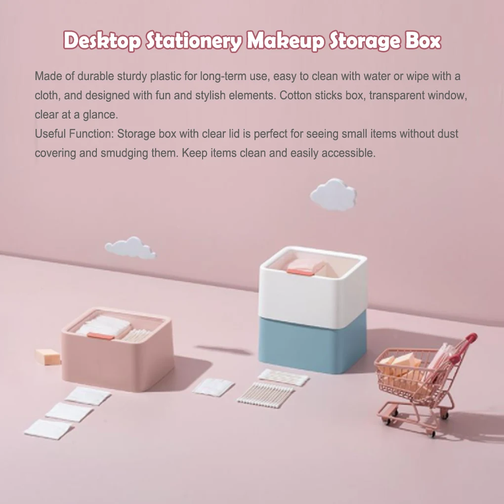 

Ящик для хранения с прозрачной крышкой, пластиковые настольные канцелярские принадлежности, косметический Органайзер, пластиковый контейнер, розовый домашний контейнер для ванной комнаты