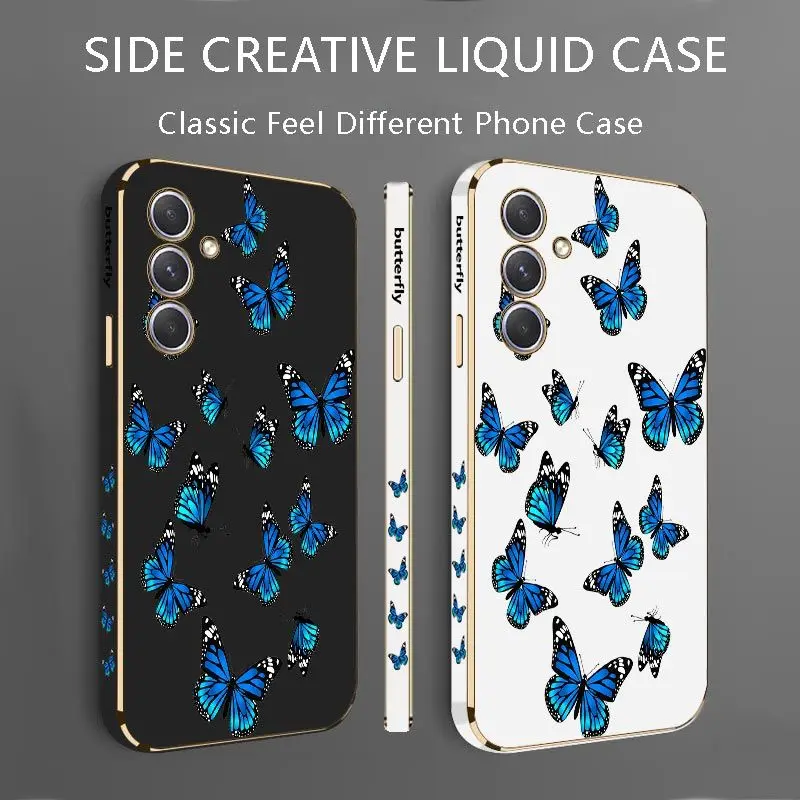 Butterfly Diagram Luxury Plating Phone Case For Samsung Galaxy A54 A34 A24 A73 A53 A52 A52S A04S A04E A72 Cover