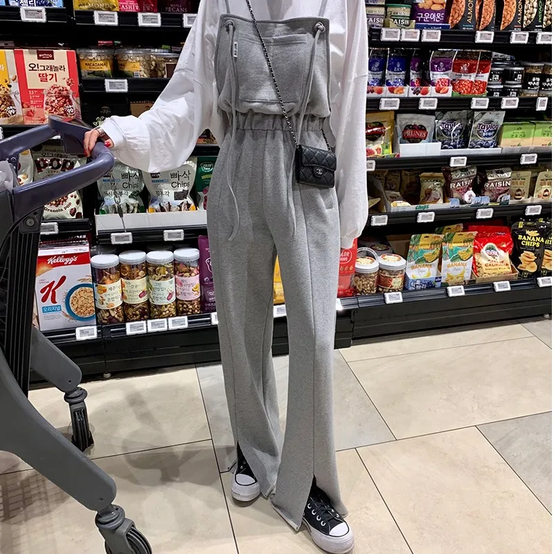 

South Korea East gate suspenders female Korean version of loose wide-leg pants 2023 spring new age reduction sling jumpsuit