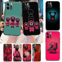 cute squid game tv 456 phone case for iphone 5 6 s 7 8 plus se 2022 11 12 13 pro xs max mini xr x case black soft silicone cover