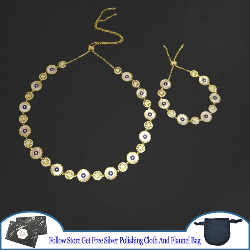 

Mother Pearl Shellfish Devil's Eye Bluestone Sun S925 Sterling Silver Necklace Bracelet Women Tribe Mysterious Modern Jewelry
