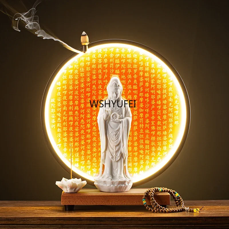 Статуи Будды Бодхисаттвы Гуаньинь керамические статуи лампа круг для гостиной
