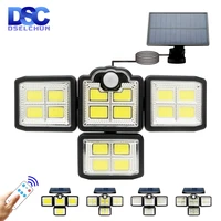 192198 cob led solar lights outdoor 4 head motion sensor patio garden lights waterproof 3 modes with remote control wall lamp