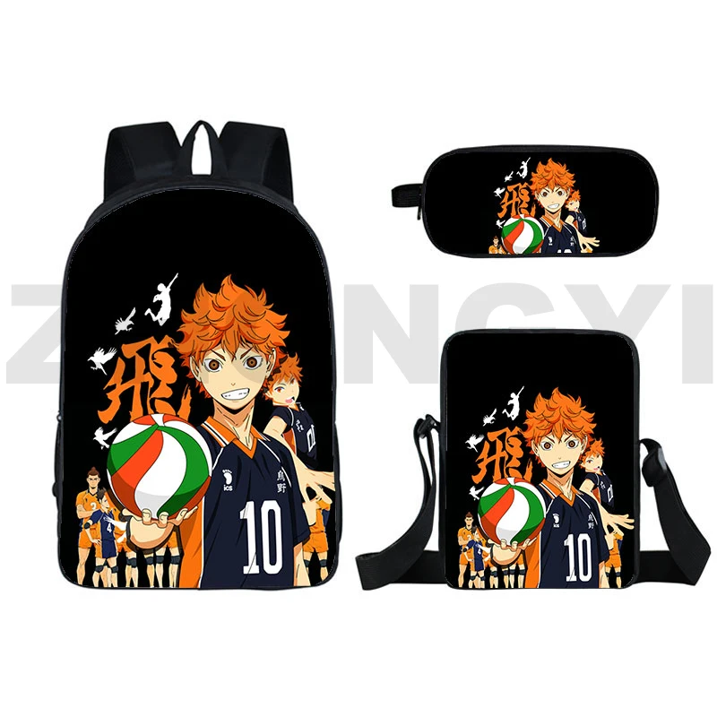 

3 Pcs/Set Haikyuu Karasuno Nekoma 3D Backpacks 16 Inch Large Capacity Canvas Backpack Men Laptop Travel Leisure Teenager Bookbag