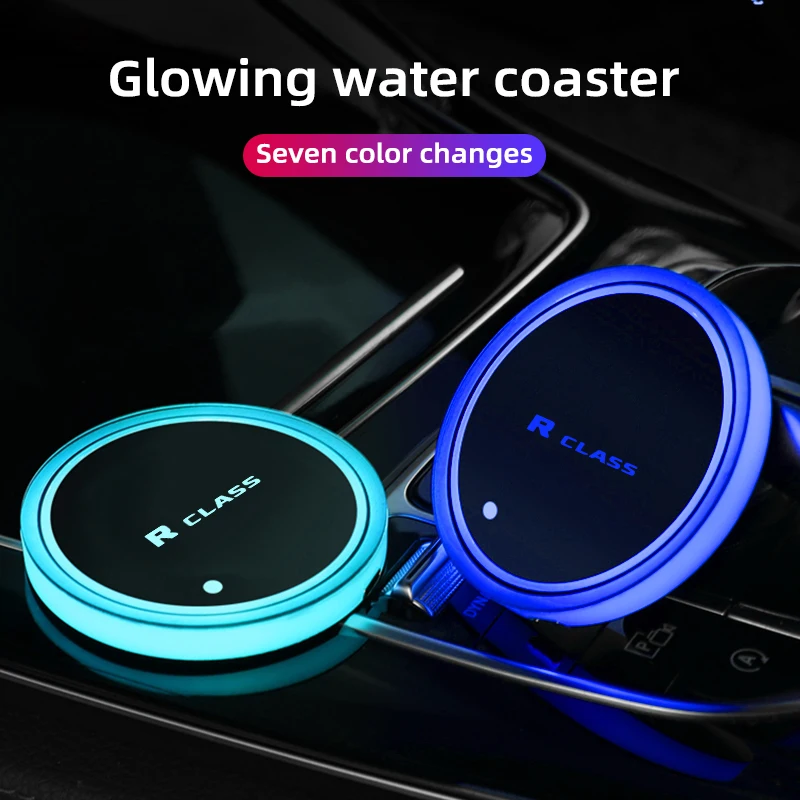 

For Mercede Benz R CLASS Car Luminous Water Cup Coaster 7 Colorful Car Led Atmosphere Light Car logo Cupmat Ambience lights