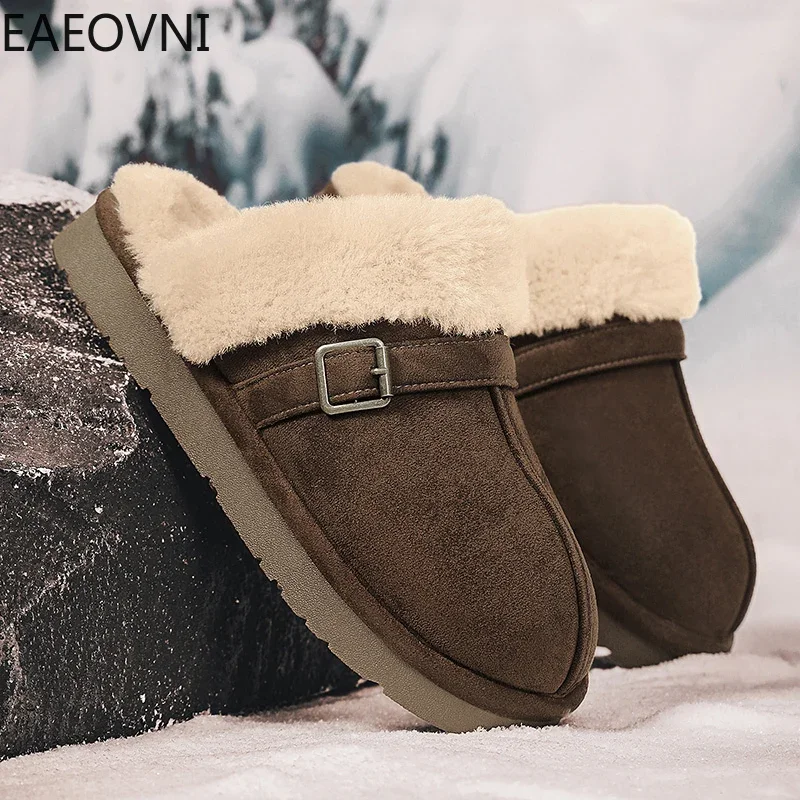 Удобные мужские тапочки домашние с круглым носком сохраняющие тепло плюшевые