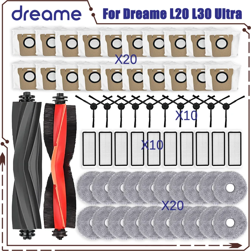 

Dreame Bot L20 Ultra/L30 Ultra запасные части, аксессуары, основная боковая щетка, фильтр Hepa, швабра, мешок для пыли