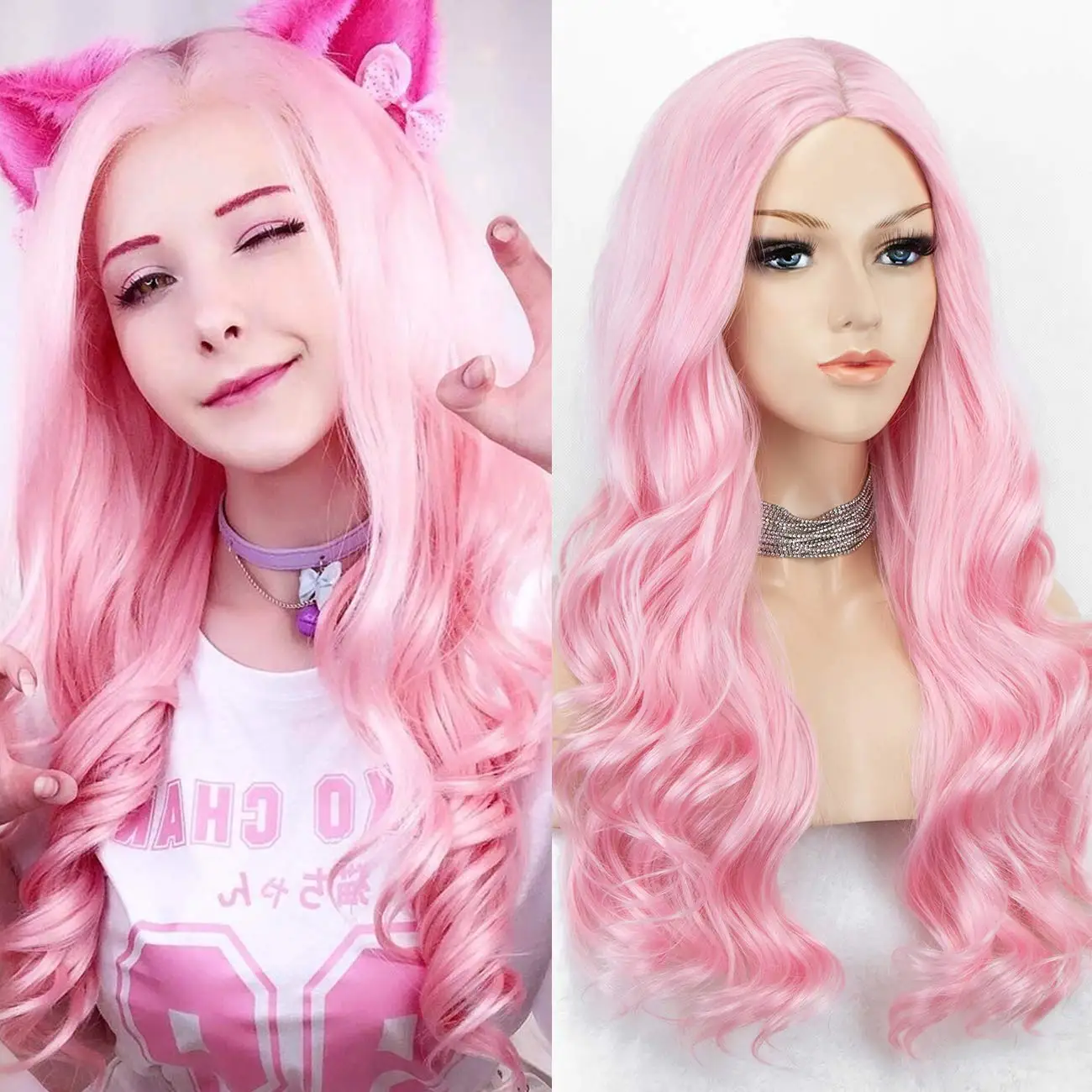 Kryssma Pink Synthetic Lace Front Wig Long Wave Synthetic Wigs For Women Body wavy Wig 2022 New Fashion Wig Fiber Hair Daily Use
