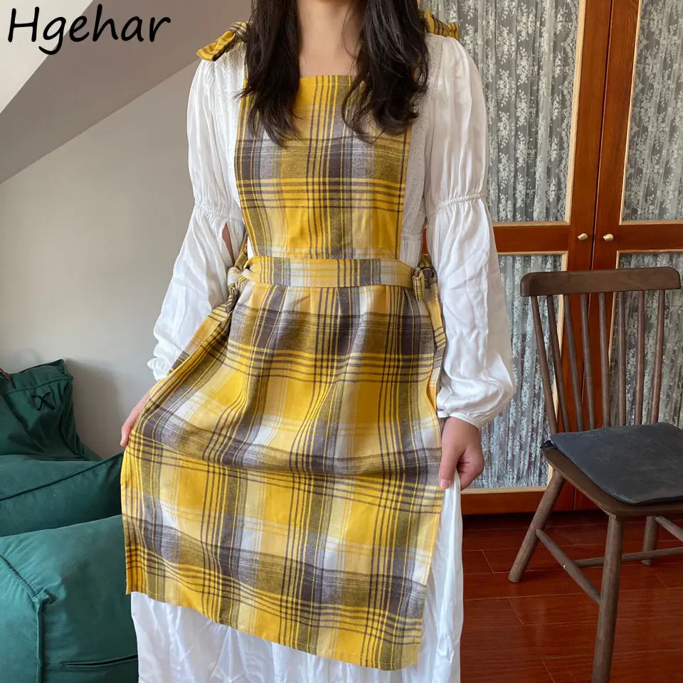 

Korean Pastoral Aprons Plaid Bow Florist Sleeveless Apron Florist Gardening Storage Pinafore Household Coffee Shops Uniform Ins