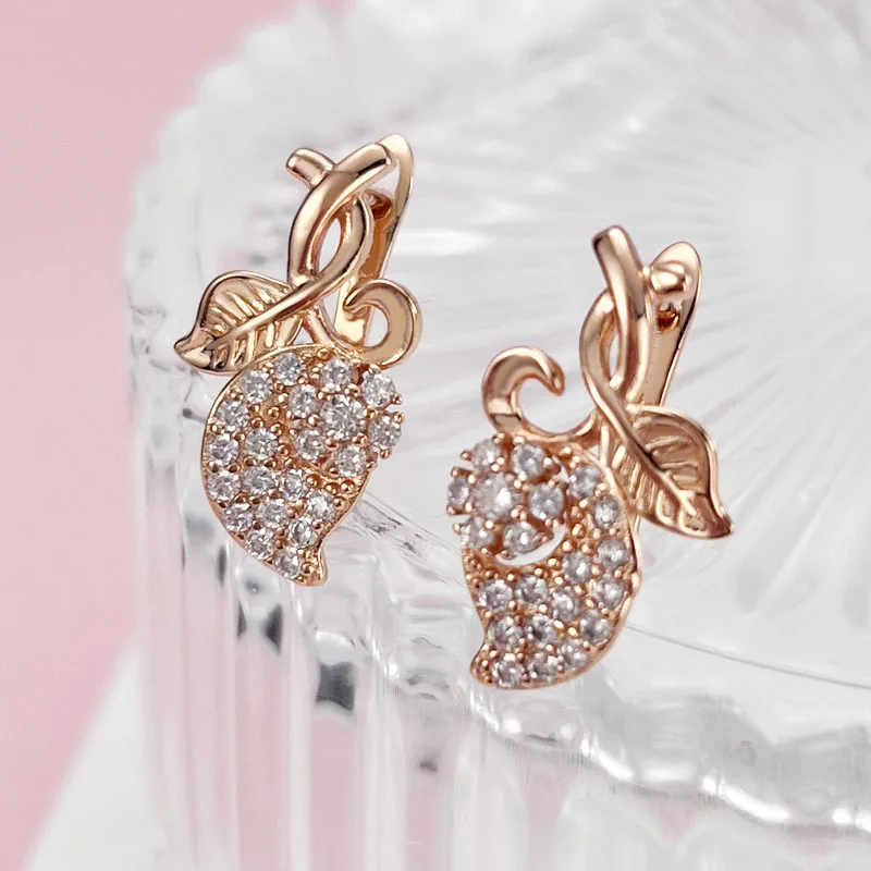 

Серьги с листьями и цветами из розового золота, модные медные циркониевые серьги с высокой текстурой