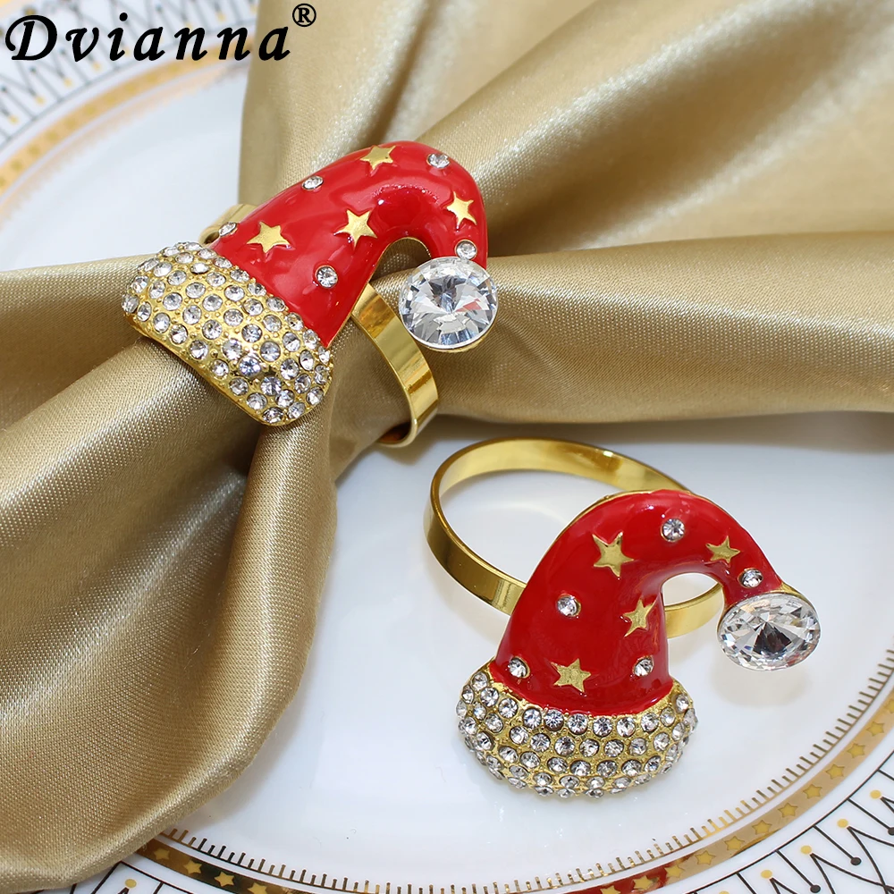 

Dvianna 6Pcs Christmas Napkin Rings Rhinestone Hat Napkin Holder Rings for Dinner Parties Wedding New Year Table Deco HWC113