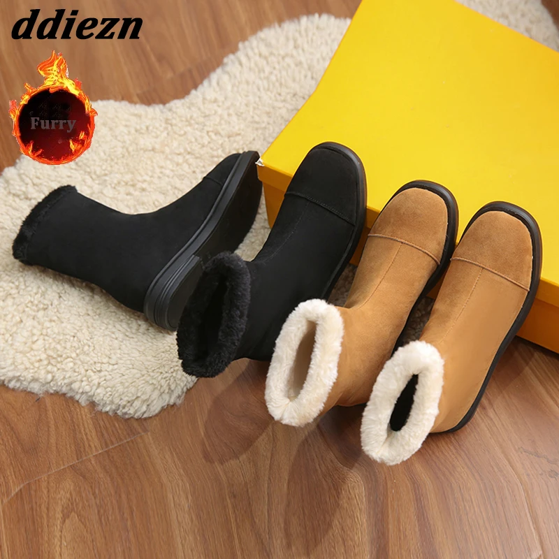 

Fashion Low Heel Ankle Boots Shoes For Women Winter 2023 New Ladies Short Fur Boots Slip On Casual Outdoor Booties Female Pumps