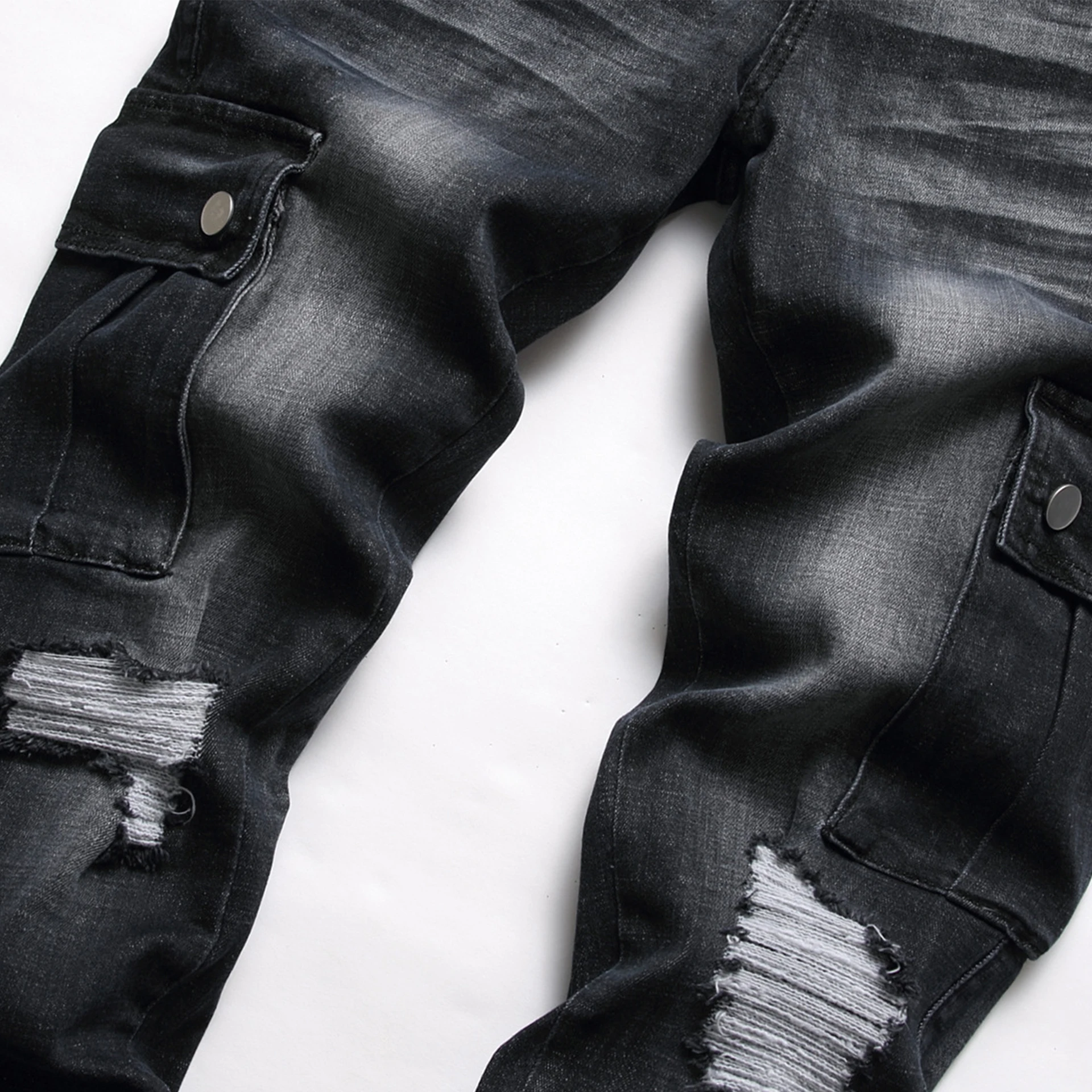 Spring Fall Men Pants Pocket Trim Straight Leg Slim Cat beard Jeans Classic Black Casual Social Hip Hop Party High Quality Jeans