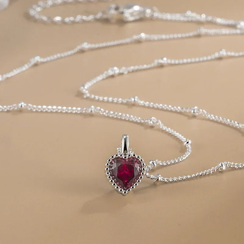 Стерлингового Серебра 925 пробы мини-сердце красный корундовый кулон ожерелья для