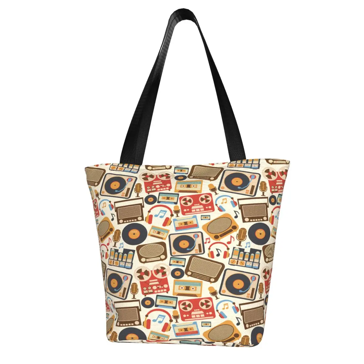 

Ladies Handbag Music Retro Print Women Shoulder Bag Eco Reusable Shopping Bag Travel Beach Bag