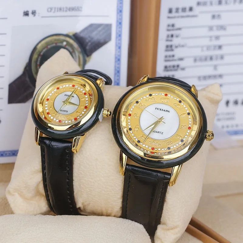 Hetian Jade Dark Twelve12Zodiac Японский механизм Часы для пар Jindian Live Event Дренажные подарки