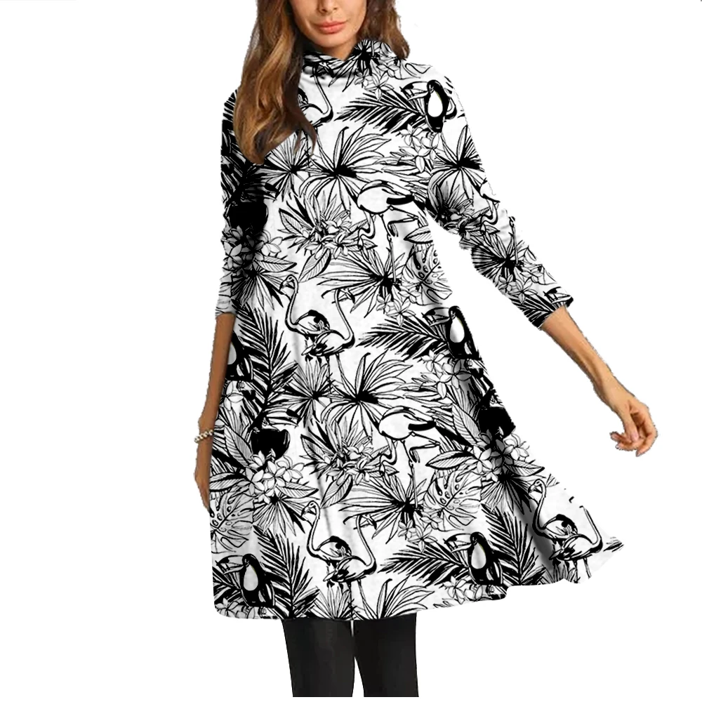 

Осеннее мягкое платье средней длины, женское повседневное платье, модное женское платье с длинным рукавом и принтом листьев, свободное женс...