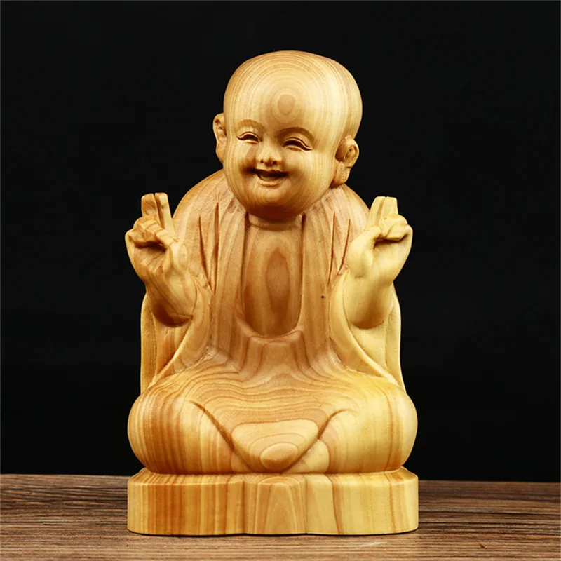 

6.6*5.1*11cm Yellow Boxwood Carving Chinese Fengshui Buddhist Little Monk Delicate Figurine Decorate Putting Ornaments