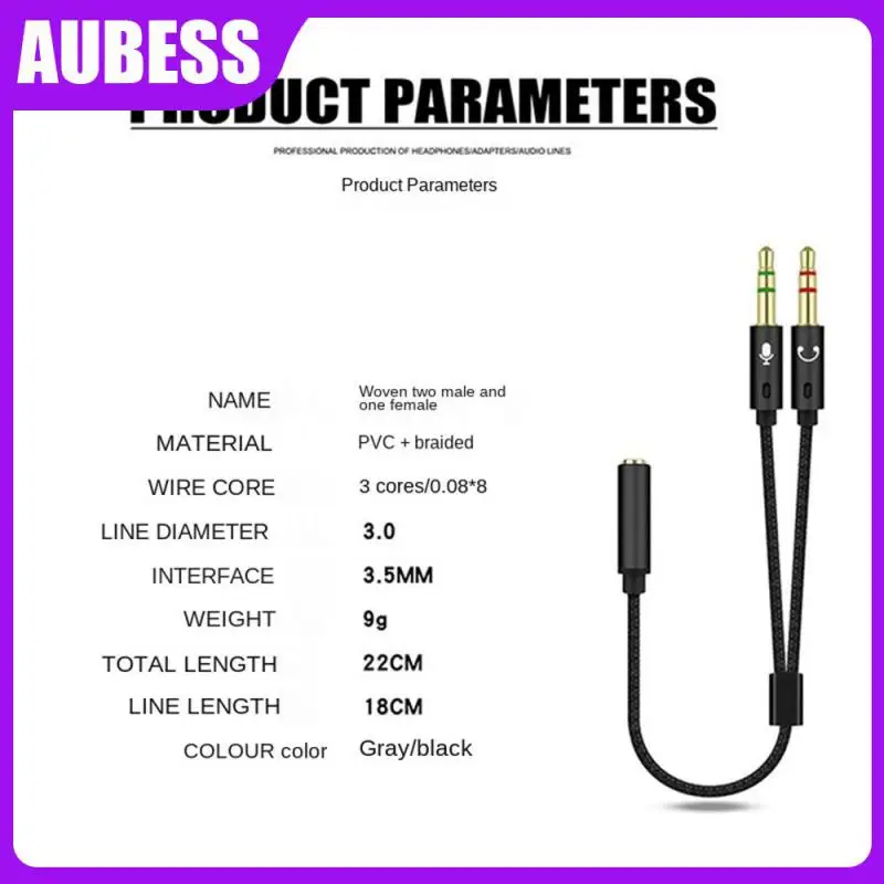 

22cm Mic Extension Cables Portable Laptop Headset Conversion Line Gold Plated Flexible Audio Cable Office Accessories Pvc