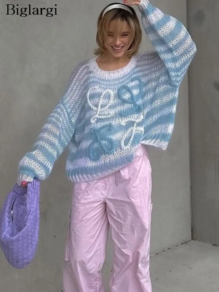 

Knitted Autumn Pullover Sweater Women Striped Print Casual Loose Ladies Sweaters Long Sleeve Fashion Woman Sweater Tops 2023