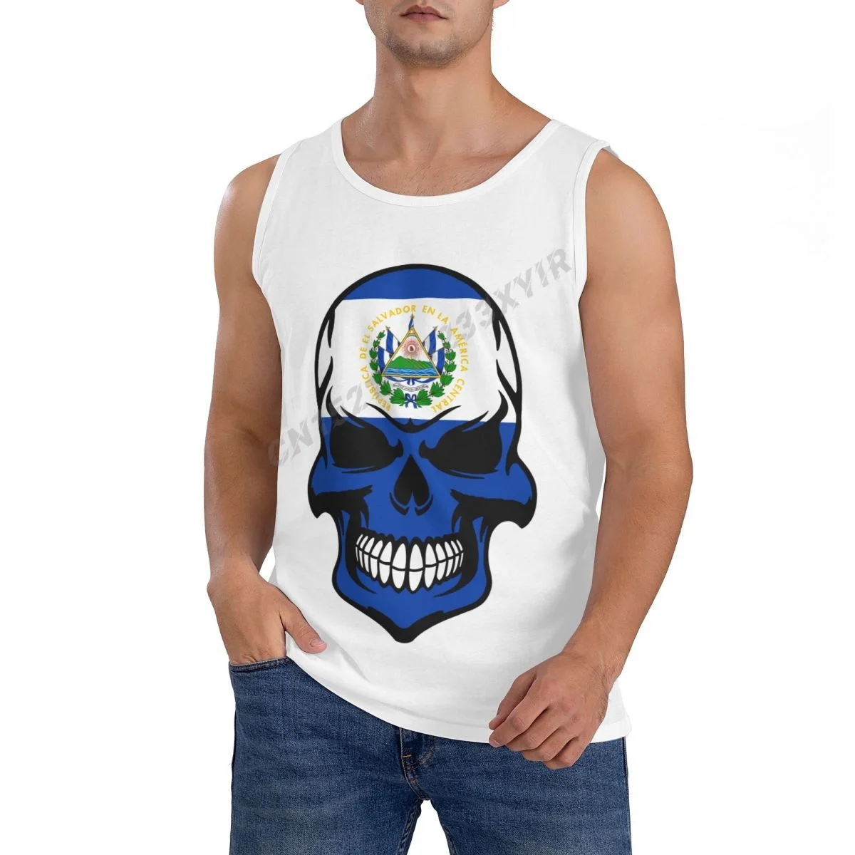 

Men Tank Top El Salvador Flag Salvadoran Cool Skull TankTop Men's Shirt 100% Cotton S-3XL O-neck Sleeveless Cool Summer