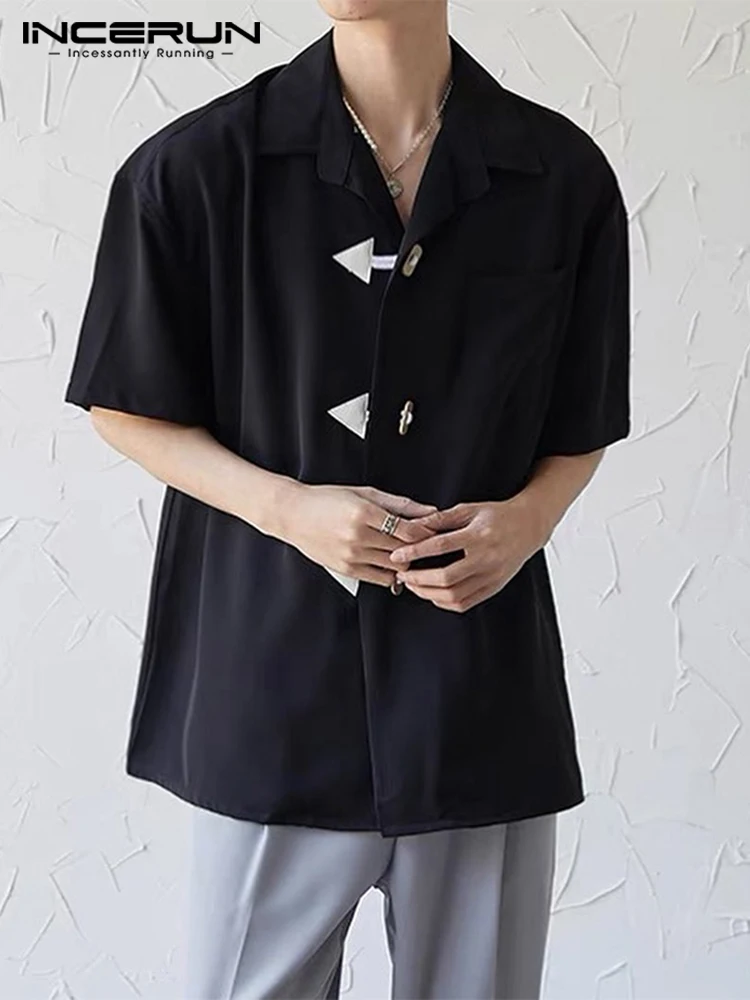 

Handsome Well Fitting Tops Men's Horn Button Short-sleeved Blouse Casual Male Solid Comfortable Button Shirts S-5XL INCERUN 2022