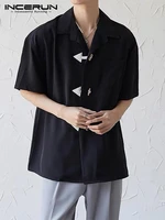 handsome well fitting tops mens horn button short sleeved blouse casual male solid comfortable button shirts s 5xl incerun 2022