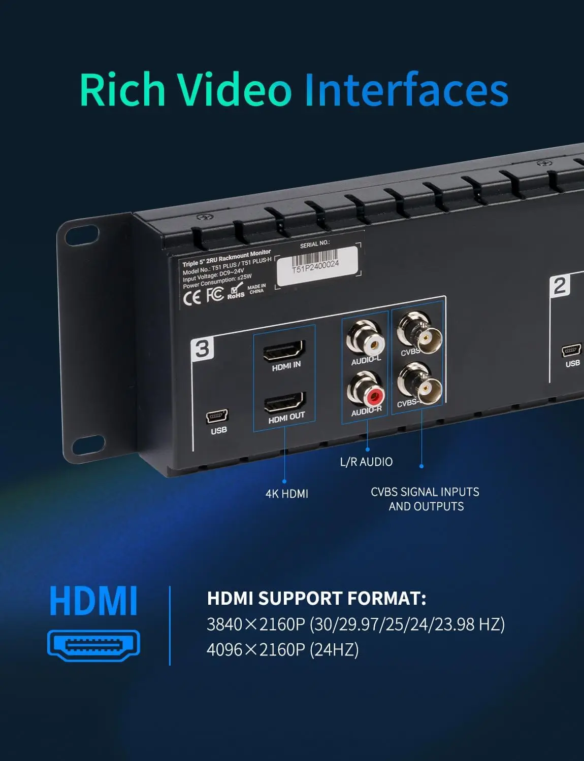 FEELWORLD T51 Plus-H Тройной 5,5-дюймовый 2RU монитор для трансляций, многофункциональный видеомонитор, с функцией помощи в фокусировке. (art.: 3920dd0bd1a73) - 3920dd0bd1a73
