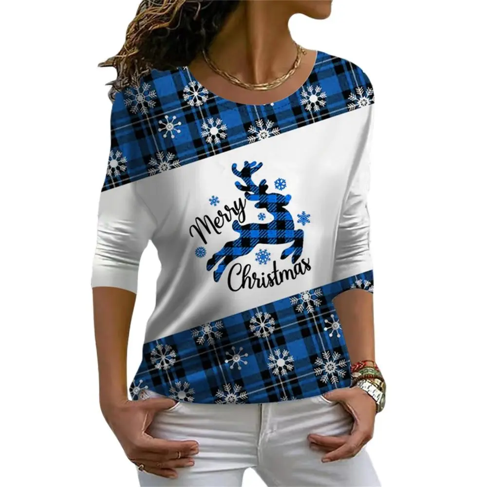 

Женская футболка с длинным рукавом, круглым вырезом и принтом оленя