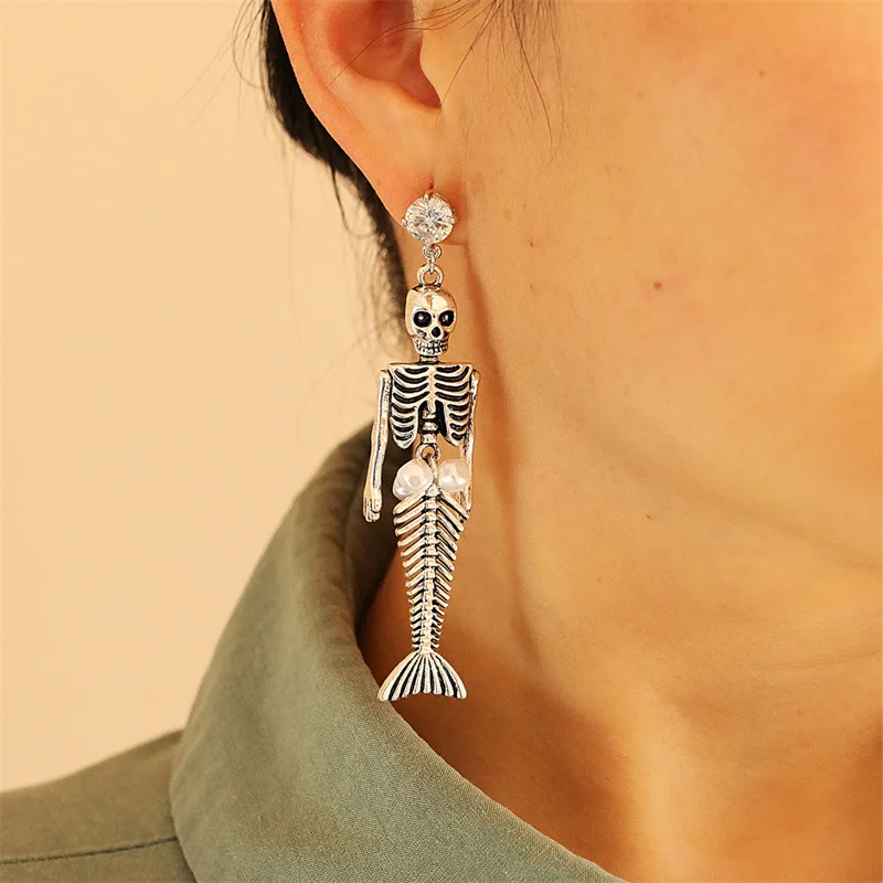 

Long Crystals Vintage Skeleton Skull Dangle Earrings for Women Jewelry Party Gifts Aretes De Mujer Modernos