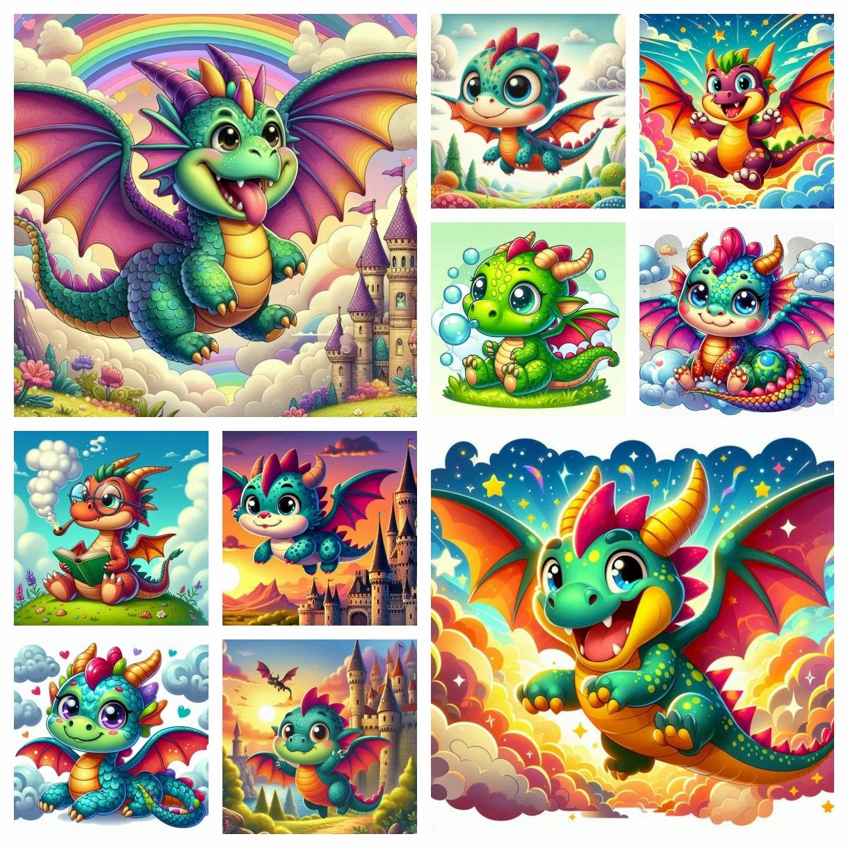 PYABPD Аниме Стиль Дракон Мозаика Художественная Роспись Акриловая Круглая Форма