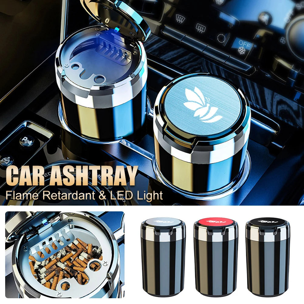 

Mini Car Ashtray for Car Trash Can Detachable with LED Light Lid Smokeless Ash Tray Ceramic Liner for Car Interior Accessories