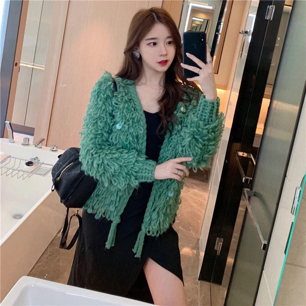 Осенний корейский стиль новинка вязаный женский свитер из мохера с вырезами и