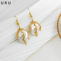 fashion jewelry geometric white beads earrings high quality brass metal branch golden plated drop earrings for women girl gifts