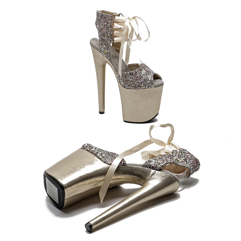 Leecabe 20cm/ 8inches  glittering  PU upper  fashion sexy  platform high heel   sandals  pole dance shoes