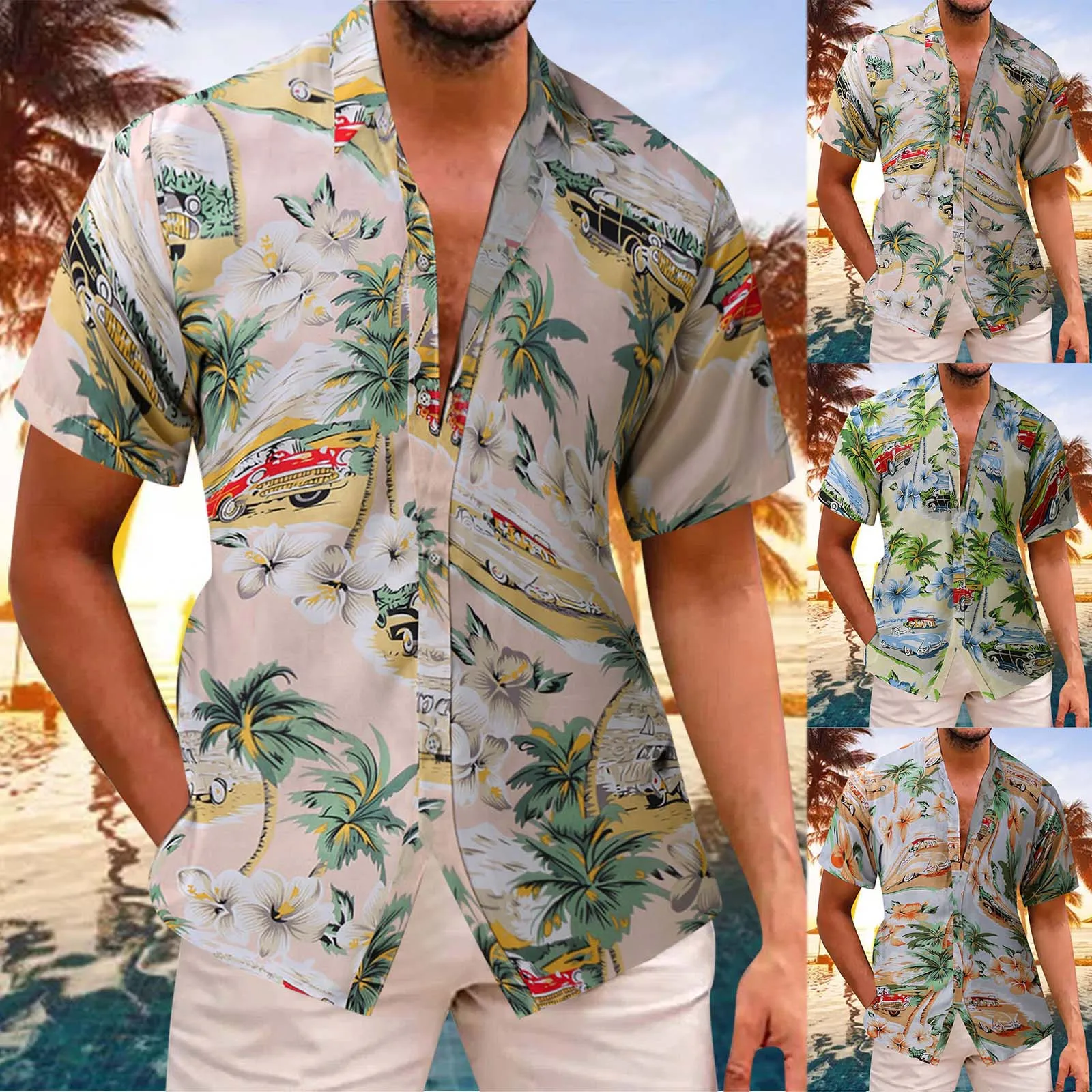 

Рубашка мужская с коротким рукавом, модная сорочка с 3D цифровой печатью, с пряжкой и отворотом, топ для бега