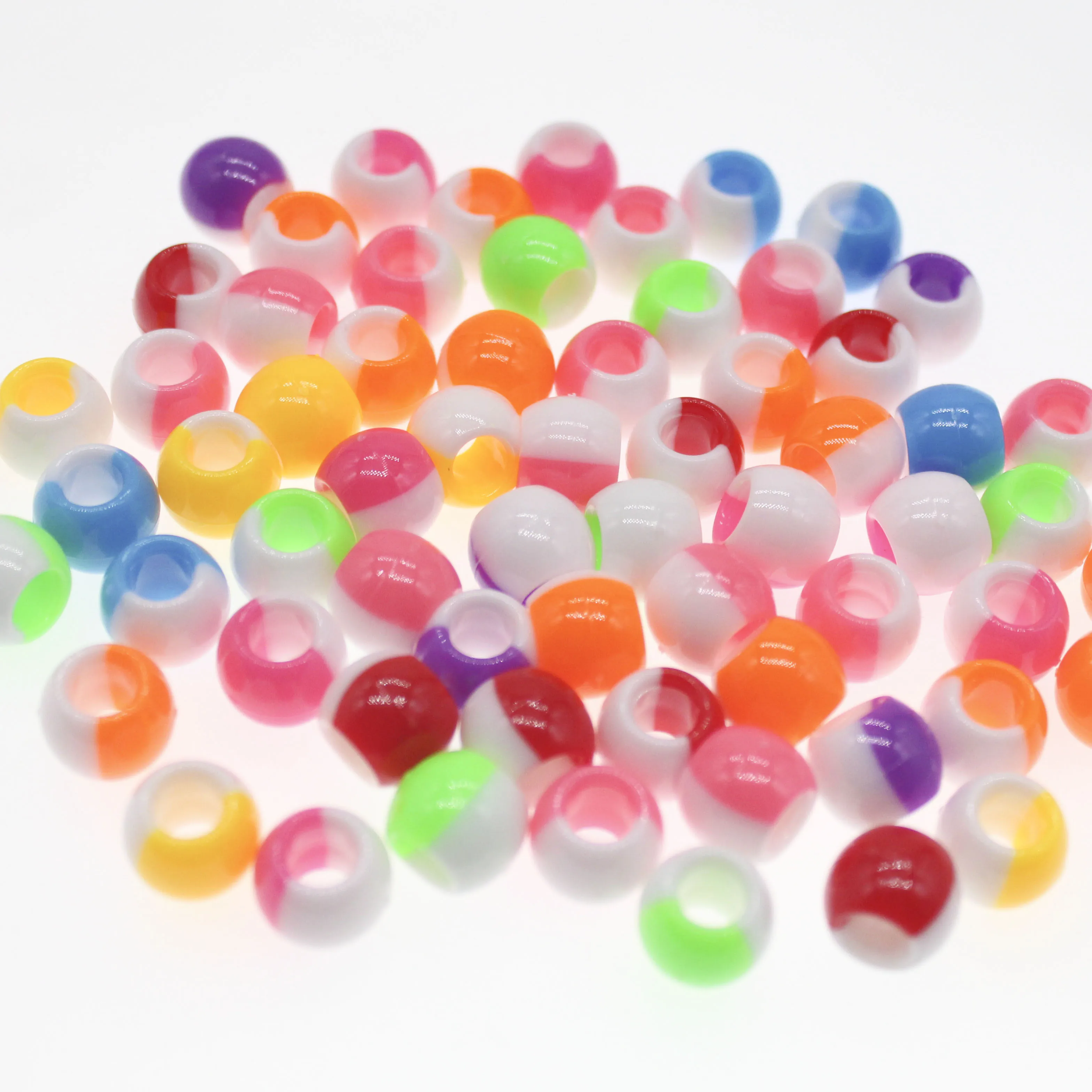Шарики для браслета и волос, акриловые, для самостоятельного изготовления ювелирных изделий, двухцветные, с большим отверстием, 12 мм, 50 шт.