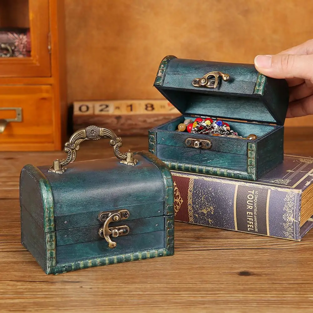 Great Earrings Storage Box  Antique Style Eco-friendly Jewelry Box  Retro Treasure Chest with Lock
