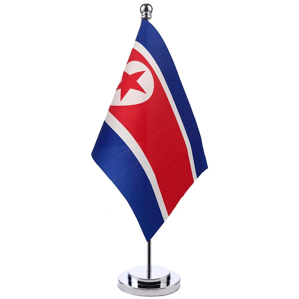 

14x21cm Office Desk Flag Of North Korea Banner Boardroom Table Stand Pole The North Korean Cabinet Flag Set Meeting Room Decor