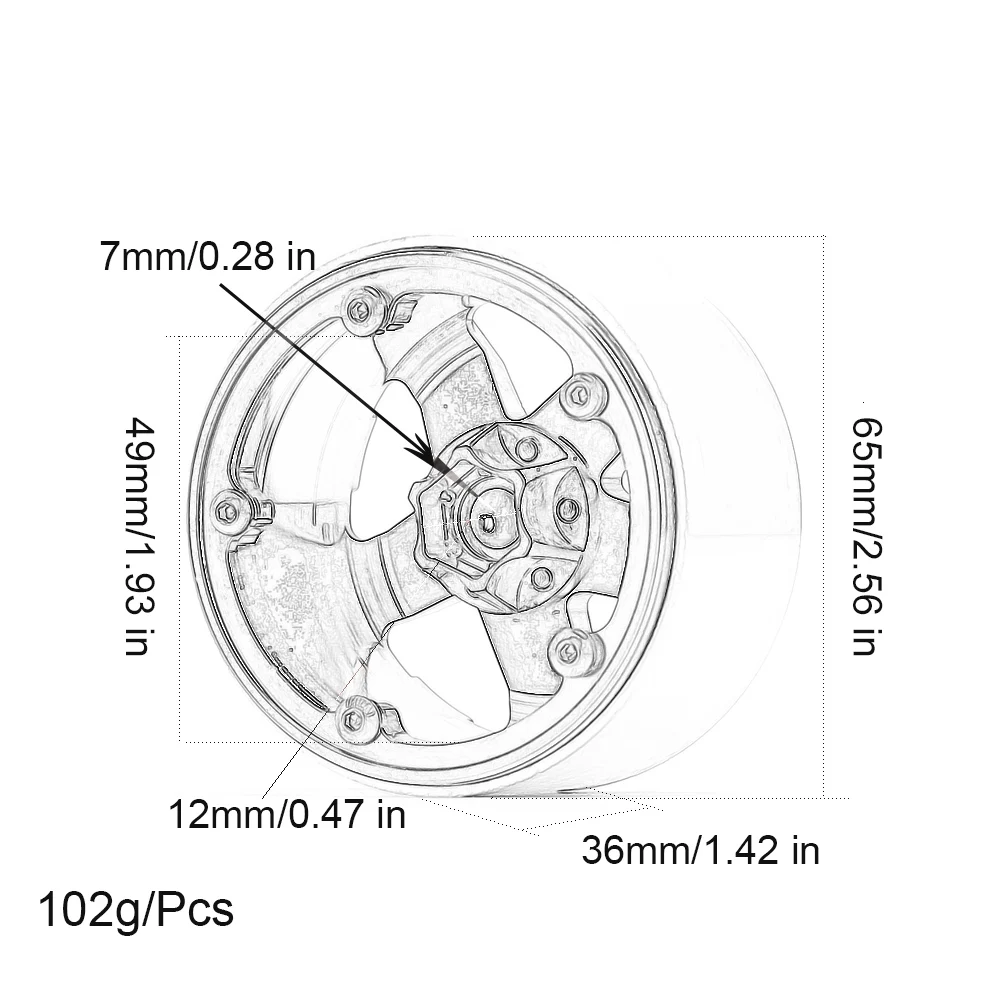 1:10 4Pcs 2.2“ Alloy 65*49*36 5 Spoke Wheels Hub Rim for RC Car Crawler Axial SCX10 90046 Wraith TRX4 YETI CC01 TF2 enlarge