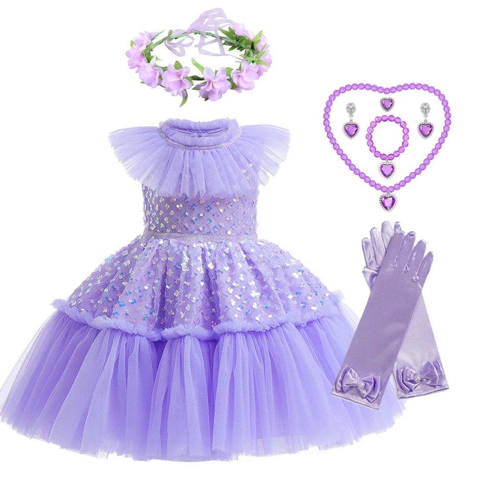 

Girl Dress Birthday Party Dress Baby Kids Princess Vestido Sequins Pageant Prom Gown Flower Girl Wedding Clothing with Shawl