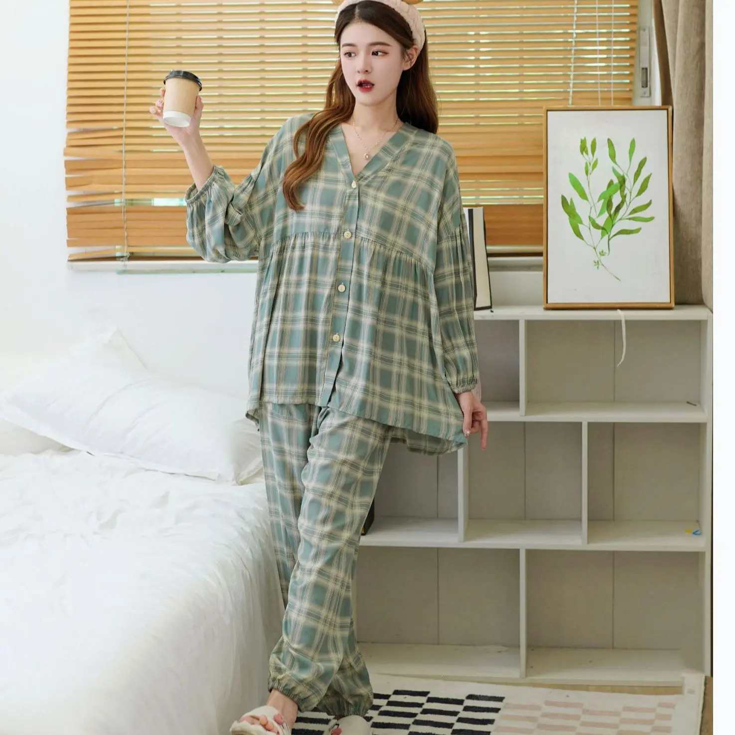 2023 Long Sleeve Pants 2 Piece Set Women Suits Ladies Spring High Waist Stright Pajamas kawaii Oversized big 2xl Female Pink