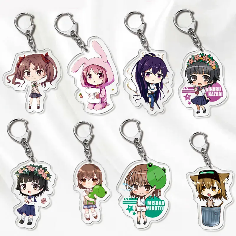 

Japanese Anime Mikoto Misaka Acrylic Keychains Pendant Holder Toaru Kagaku no Railgun Cartoon Keyrings Key Chains Otaku Jewelry