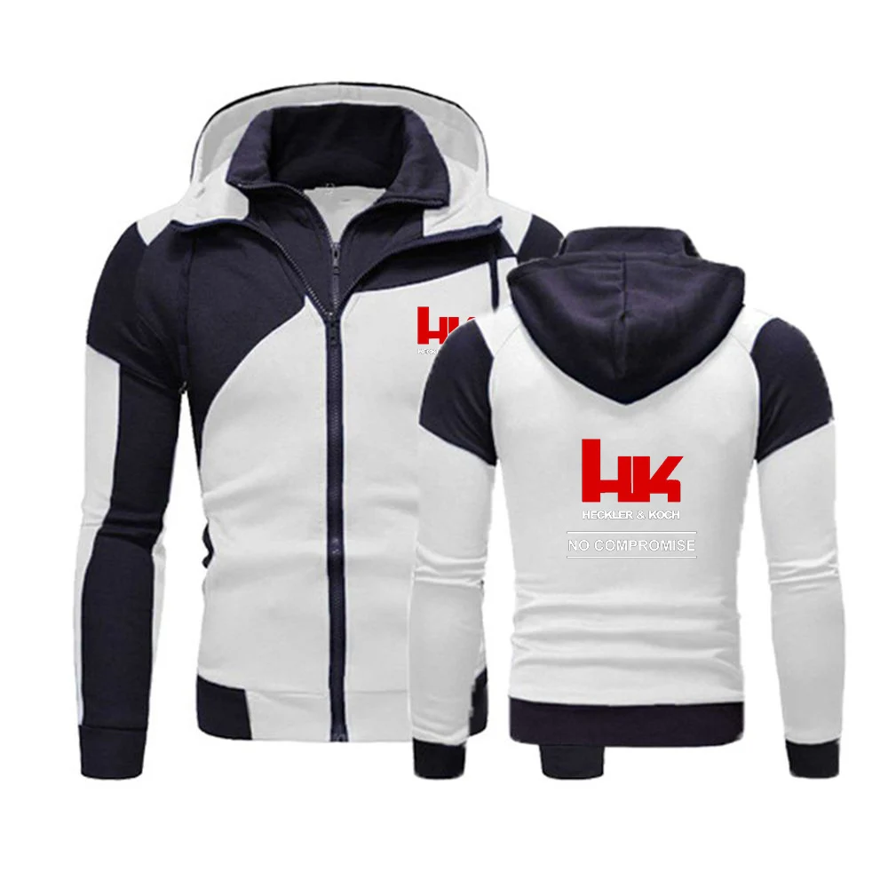 

Hk Heckler Koch No Compromise Printed Men's Long Sleeves Fashion Zip Up Hooded Sweatshirt Sport Jacket Pocket Pullover Clothes
