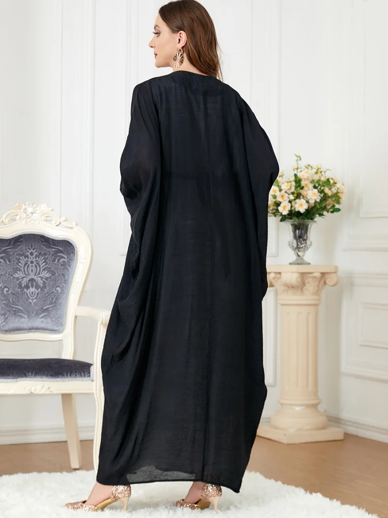 Abayat Muslim Sets Solid Color Front Open Black Abaya And Belted Dress African Dresses For Women Moroccan Caftan Autumn Winter
