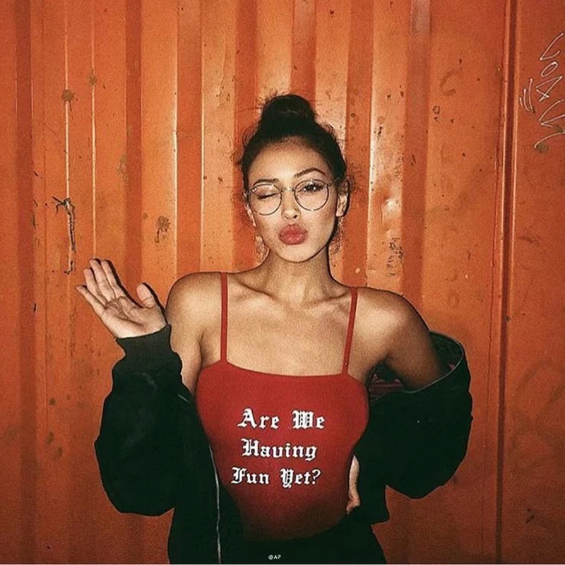 

Women Strap Crop Top Female Vest Camis Summer Sexy Tank Tops Vest Red Letters Printed Sleeveless Camisole Top Women Crop Tops