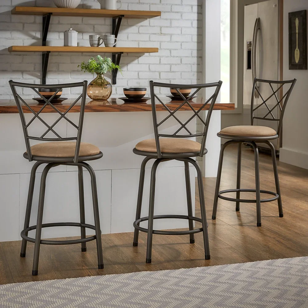 

Aidan Bar Stool with 360-Degree Swivel, Brown, Set of 3 Bar Stool for Kitchen Dining Chairs