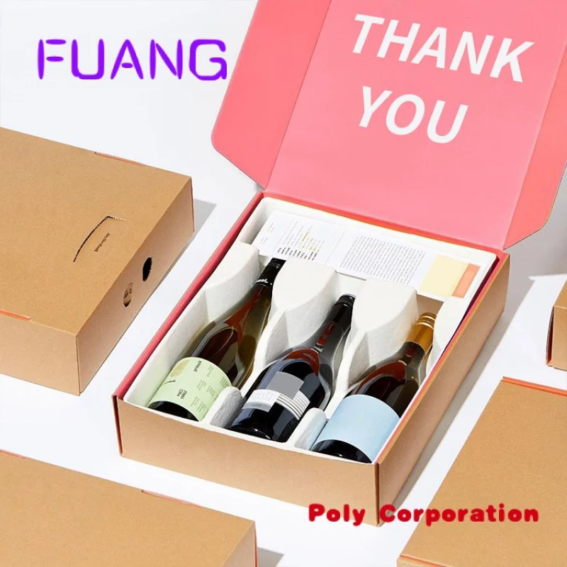 Recyclable custom wine bottle insert Kraft paper mailer packing cardboard shipping boxes Beer VODKpacking box for small business