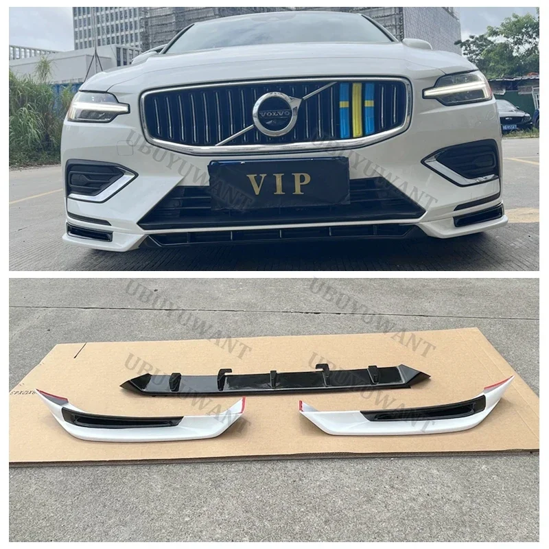 Фото Комплект из 3 накладок на передний бампер и защиту багажника для Volvo NEW S60 V60 (только для версии SPORT) 2020-2025, автомобильный стайлинг, полиуретан, неокрашенный №3