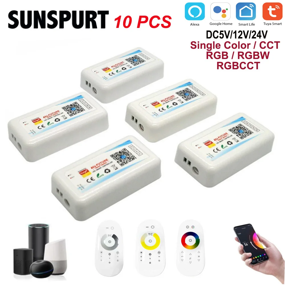 1-10PC 2.4G RF Touch Remote Tuya WiFi LED Controller Voice App Alexa Google-compatible For 5-24V 5050 RGB RGBW CCT stirp
